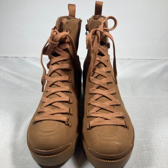 NWOT Schutz Xayane Waterproof Lace-Up Side-Zip Boots, Tan, Womens Sz. 9B - Picture 3 of 12
